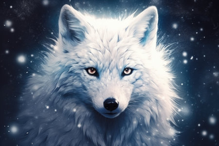 white fox in mystic winter forest illustrationの素材