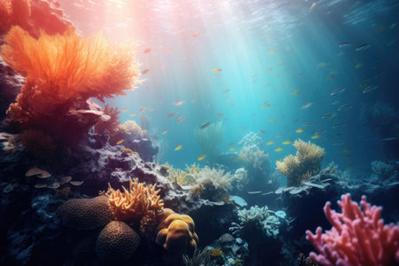 beautiful underwater world blue reef on sunny dayの素材