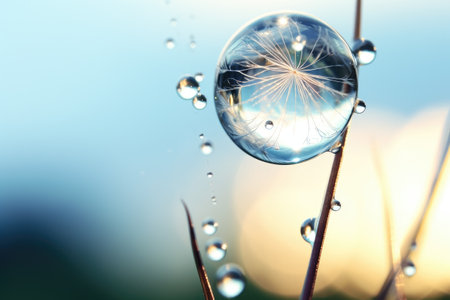 waterdrop on dandelion seed close upの素材