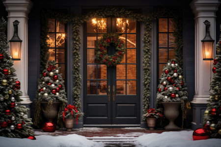 beautiful decorated house with christmas ball decorationの素材