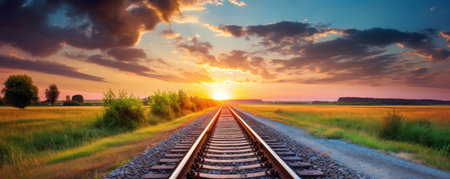 railway tracks in summer landscapeの素材