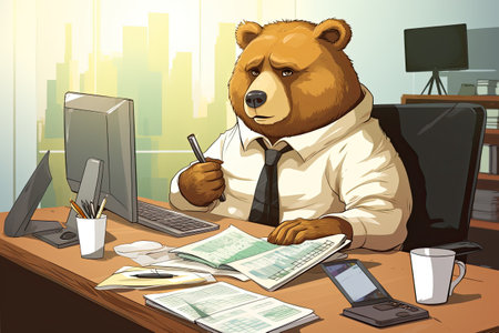bear in the office funny cartoon illustrationの素材