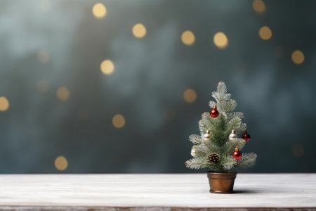 miniature christmas tree decoration stand on tableの素材