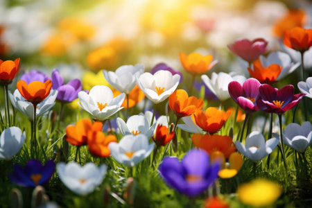 colorful crocus flowers in springの素材