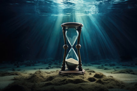 hourglass under water in deep seaの素材
