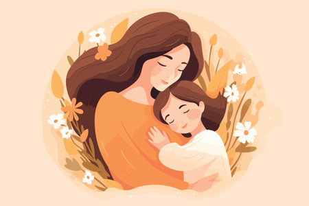 mother hug little child floral vector illustrationの素材