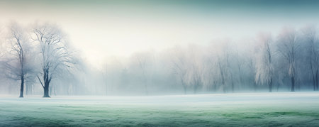 frozen meadow in park landscape bannerの素材