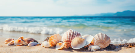 shellfish on the beach summer vacation bannerの素材