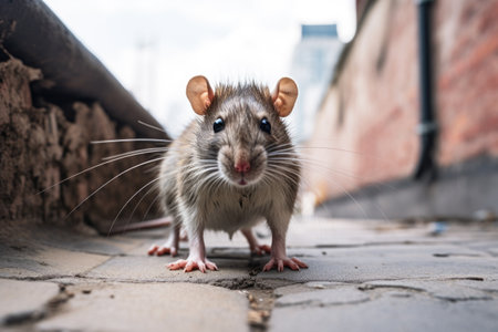little rat in grey street close upの素材