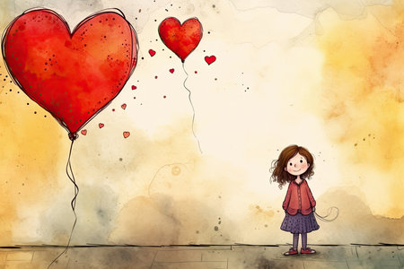 girl in love valentines day sketch illustrationの素材