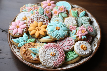 tasty colorful decorated easter cookiesの素材