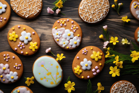tasty colorful decorated easter cookiesの素材