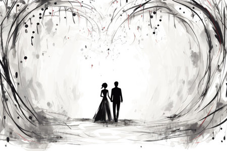 beautiful wedding couple minimalistic sketch illustrationの素材