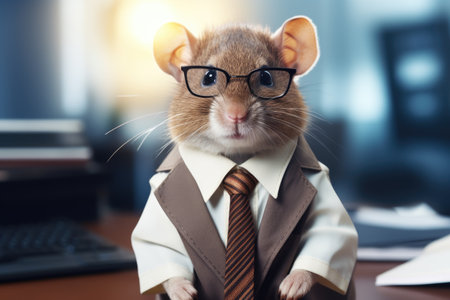 cute little rat works in laboratory illustrationの素材
