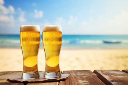 cold beer on tropical beach in summerの素材