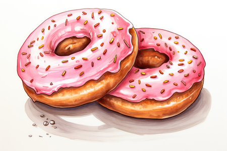 very tasty sweet pink donuts illustrationの素材