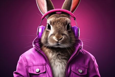cool easter bunny with sunglasses disco styleの素材