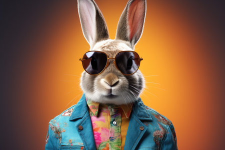 cool easter bunny with sunglasses disco styleの素材