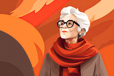 proud beautiful senior woman illustrationの素材