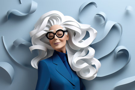 proud beautiful senior woman paper artの素材