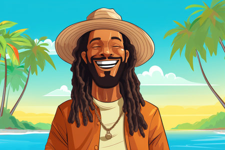rasta man on the beach funny cartoon illustrationの素材