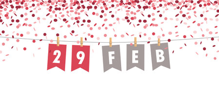 29 february party flag and confetti background vector illustrationのイラスト素材