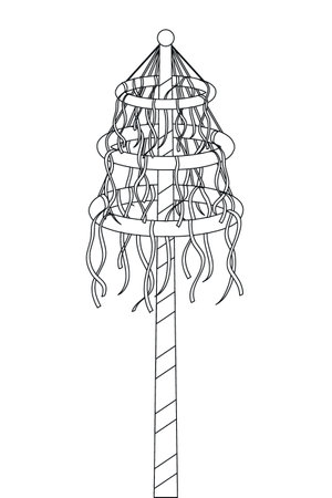 maypole with ribbons outline isolated vector illustrationのイラスト素材