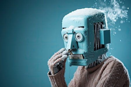 freezing robot with a cold illustrationの素材