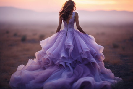 beautiful bride in violet wedding dressの素材