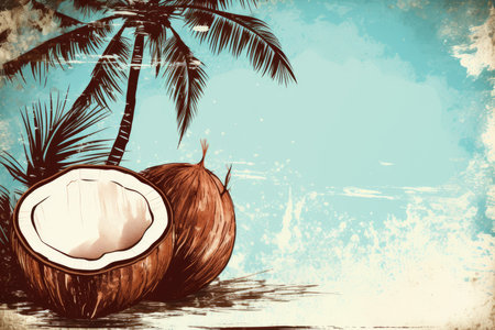 coconuts in tropical summer vintage design illustrationの素材