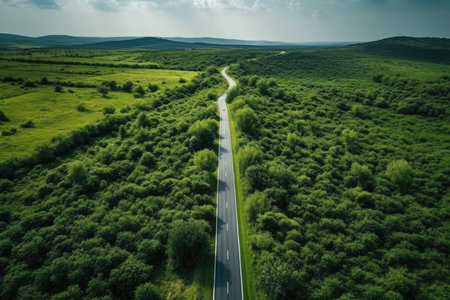 road in forest landscape view from aboveの素材