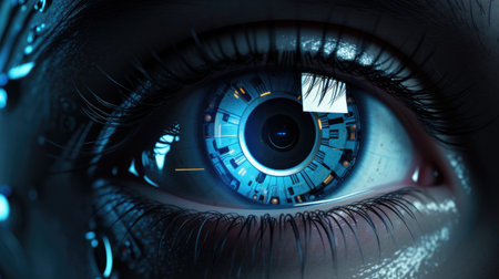 human eye with digital iris technology conceptの素材