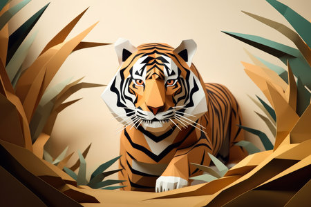 tiger wildlife animal paper art illustrationの素材