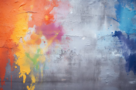 colorful wet paint on grey wallの素材
