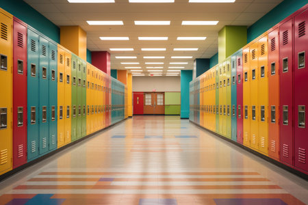 empty school corridor brurry backgroundの素材