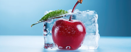frozen ice cube with fresh cherryの素材