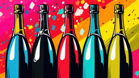 colorful new year champagne bottles illustrationの素材