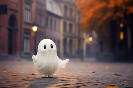 spooky cute little ghost on halloweenの素材