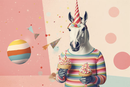 abstract funny birthday party unicornの素材