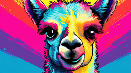 colorful animal lama portrait illustrationの素材