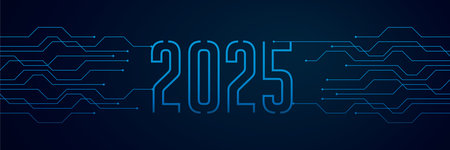 circuit board electronics digital technology banner 2025 blue vector illustration