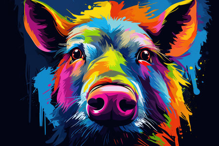 colorful animal wild boar illustrationの素材