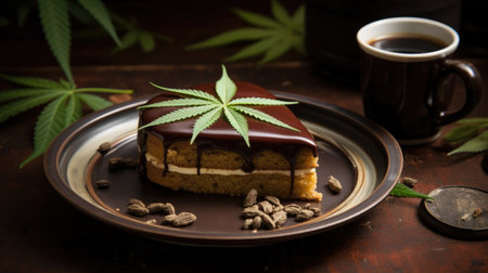 tasty chocolate cake with cannabisの素材