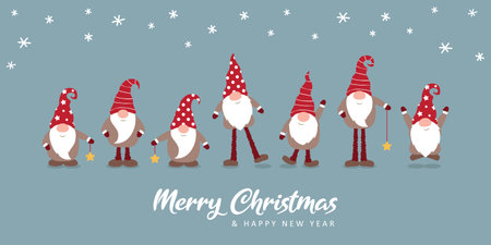 christmas greeting card with cute christmas dwarf in winter vector illustrationのイラスト素材