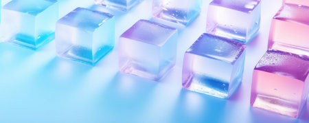 colorful cold frozen ice cubes in waterの素材