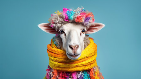 sheep with colorful wool and scarf illustrationの素材