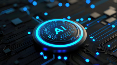 blue glowing ai button digital technology conceptの素材