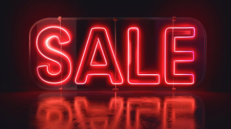 sale neon sign glowing in red color illustrationの素材