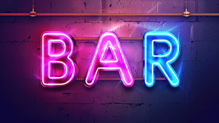 bar glowing neon sign on wall backgroundの素材