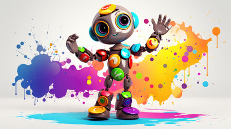 cute robot play with colors illustrationの素材